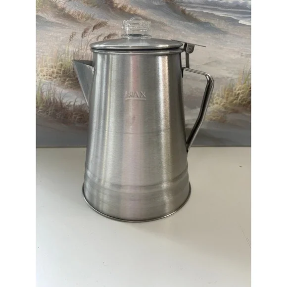 Stainless Steel Stovetop Coffee Percolator Vintage Style Camping Pot 8.5 Inch