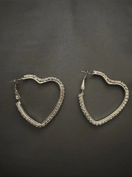 Heart-Shaped Hoop Earrings - Silver & CZ