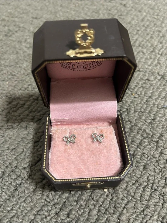 Juicy Couture Bow Pavé Stud Earrings YJRU0547 with Original Box