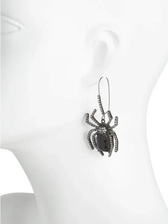 BETSEY JOHNSON Black Crystal Spider Shepherd Hook Earrings - NIB