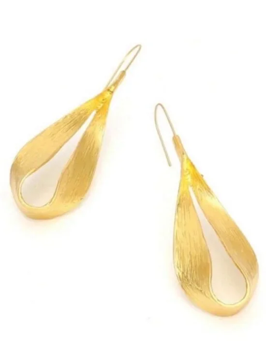 New! Gold Teardrop Leaf Statement Drop Earrings (1050) NWOT