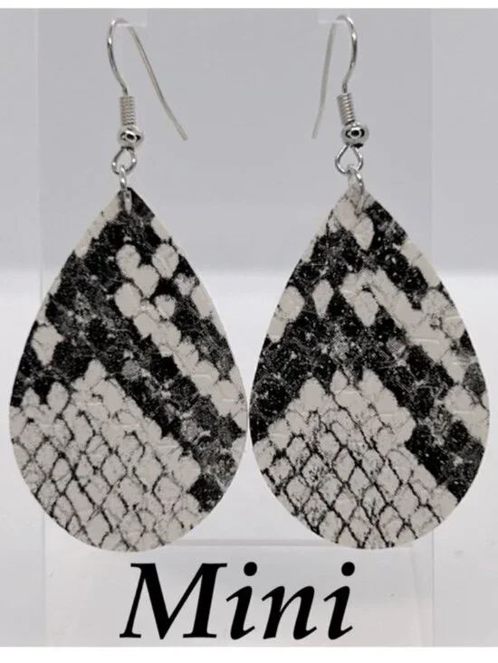 Mini Faux Leather Teardrop Earrings Snake Skin Print Fashion Jewelry