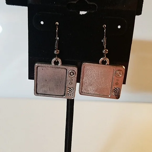 Silver Tone Vintage Television Earrings
