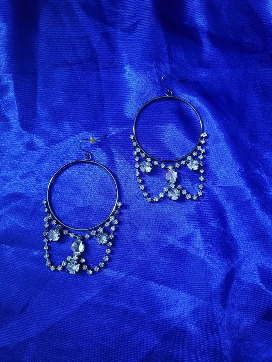 Crystal Hoop Drop Earrings - Clear Crystal Chandelier Earrings