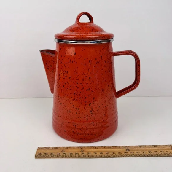 Paula Deen Orange Speckle Stove Top Percolator Coffee Pot Rustic Camping Cottage