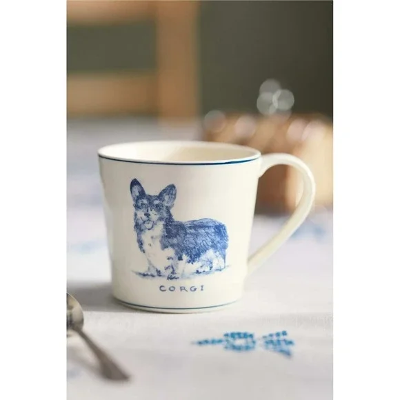 Molly Hatch Stoneware Dog Mug Anthropologie 16 oz CORGI