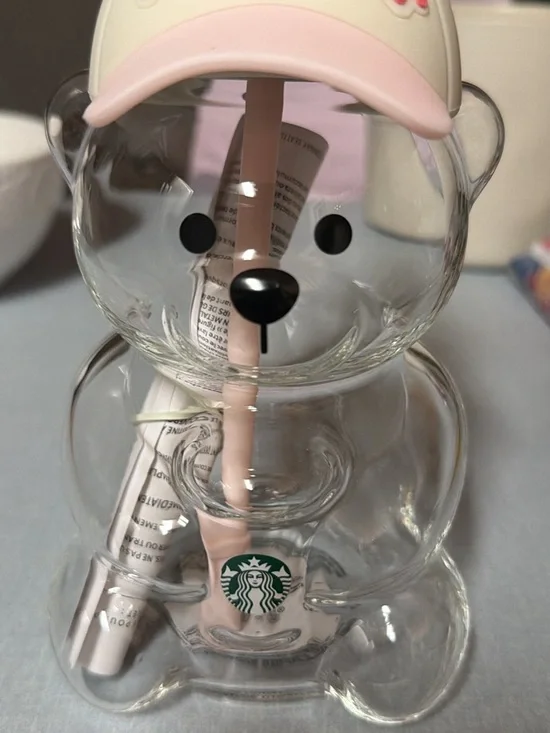 Starbucks Clear Bear Tumbler with Pale Pink Cap and Straw