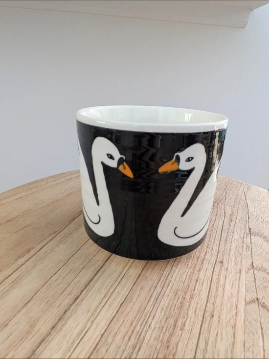 Ceramic Black Swan Mug - White Swans