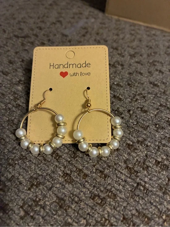 Handmade Gold Pearl Hoop Earrings