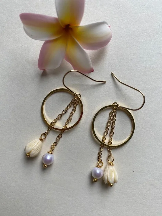 Handmade Pikake Earrings with Freshwater Pearl