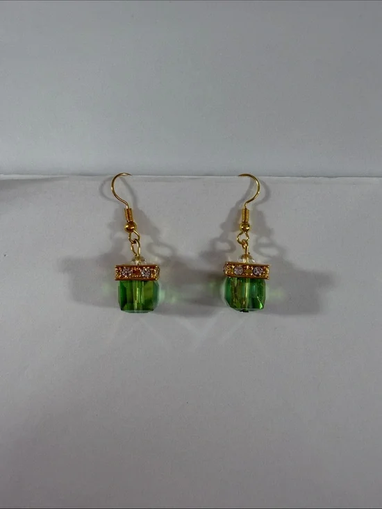Gold-Tone Green Crystal Drop Earrings