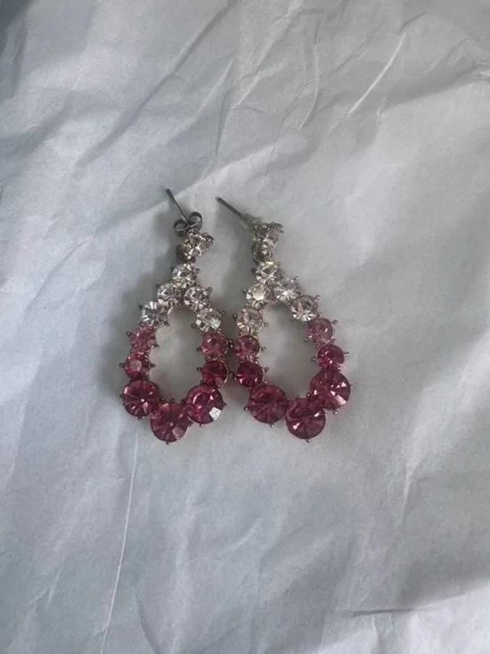 Crystal Teardrop Pink Crystal Hoop Earrings - Unbranded