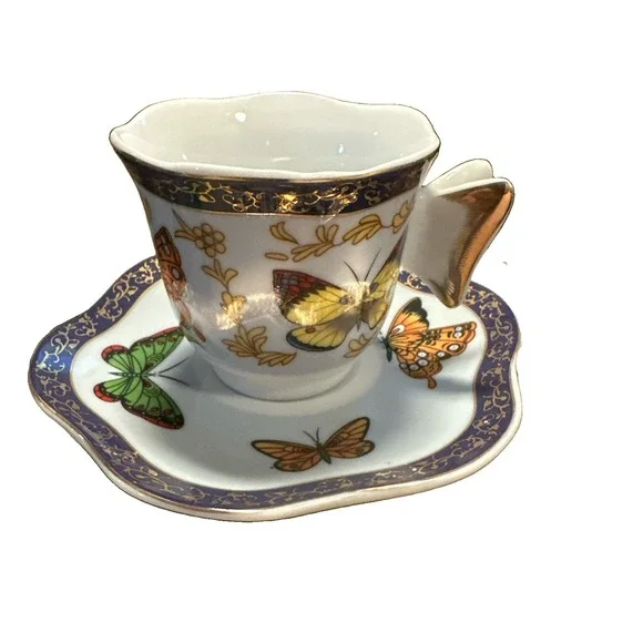 Small Formalities by CC&T Butterflies Demitasse Teacup & Saucer Set