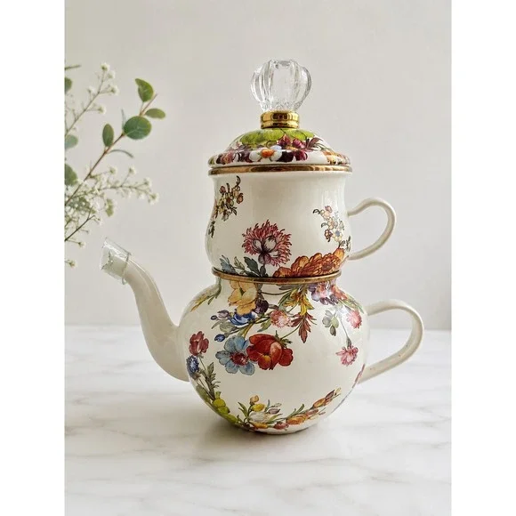 MacKenzie Childs White Flower Market Enamel High Tea Quiet Luxury Garden Cottage