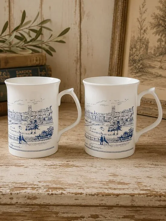 2 Rare Vintage English Ironstone Tableware Coffee Mug Set Dickens Series