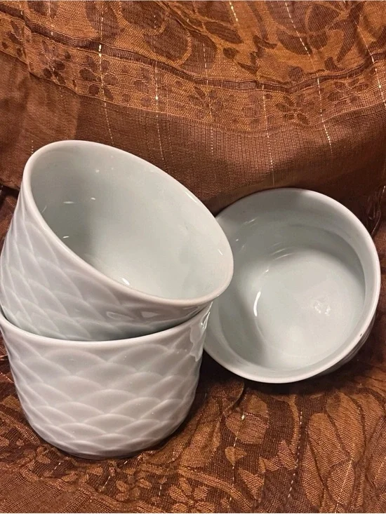 Rare Vtg Horchow Japan Celadon Seigaiha Tea Cups Set of 3 Blue Green pre y2k