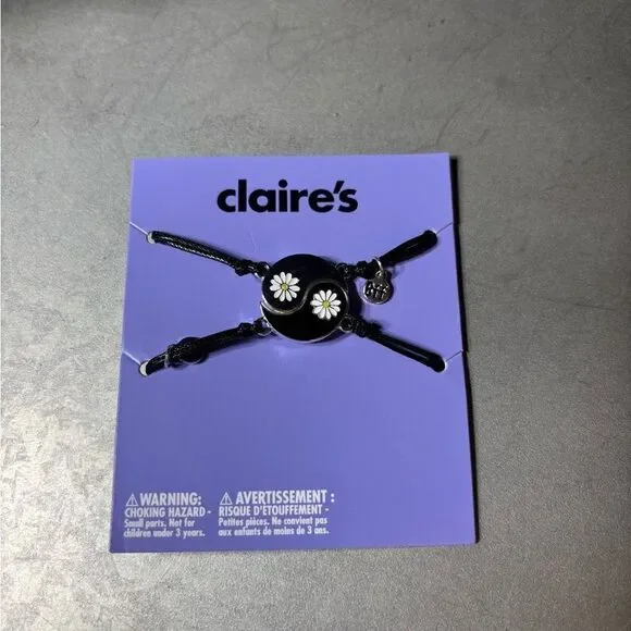 NEW Claire's Tween Girls Best Friend Yin and Yang Daisy Cord Bracelet in Gold