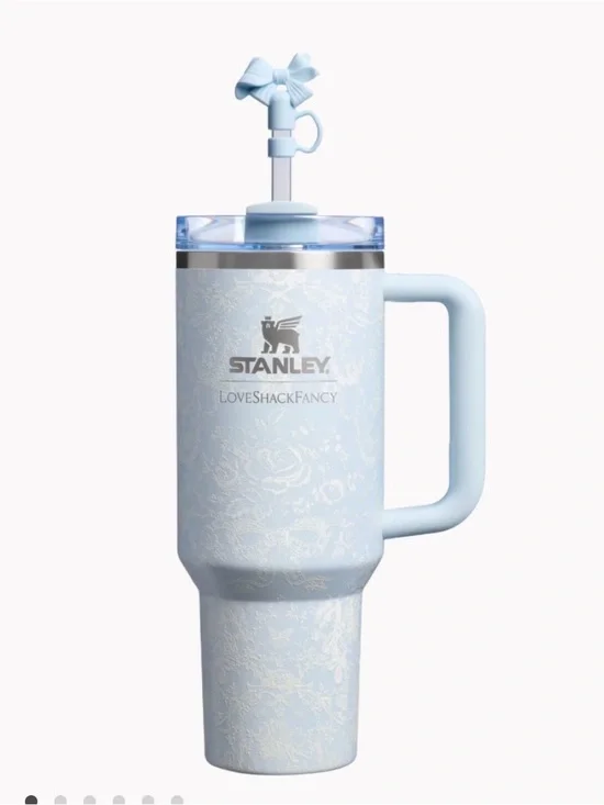 Stanley Light Blue Floral Travel Mug with Handle - LoveShackFancy Collaboration