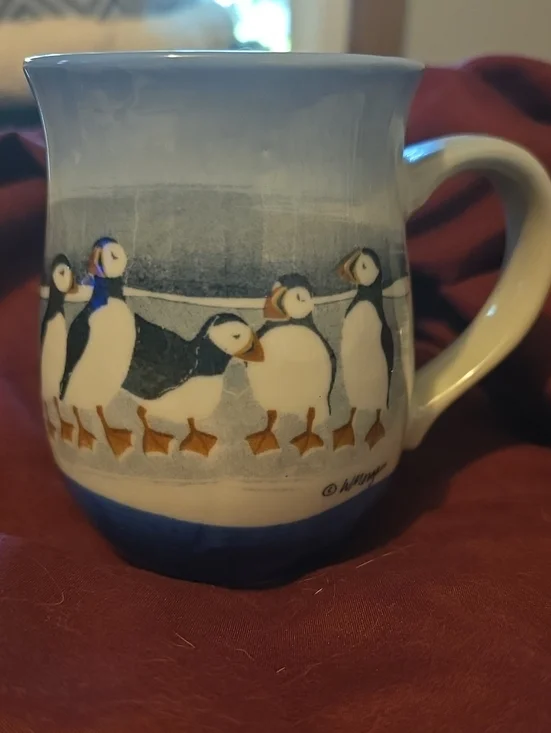 Blue Puffin Illustration Ceramic Mug