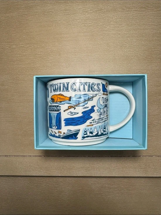 Starbucks Twin Cities Illustrated White Blue and Orange City Mug