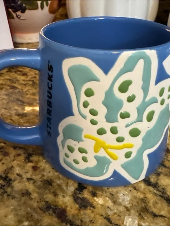 Starbucks Blue Ceramic Mug with Green Accent