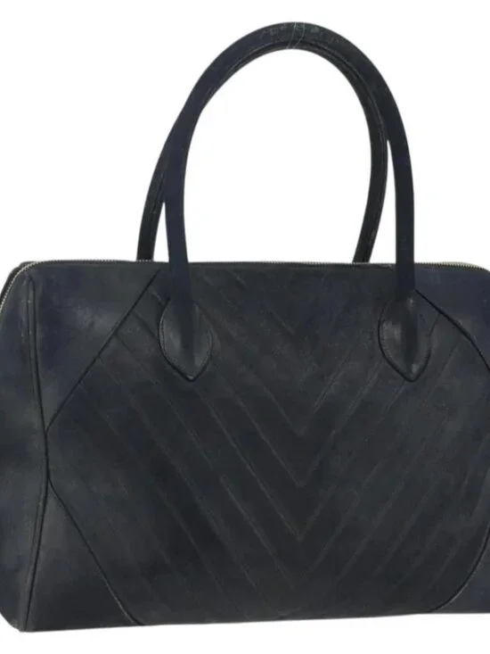 CHANEL Hand Bag Lamb Skin Black Gold CC Auth