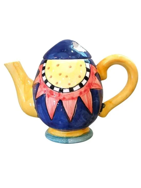 Vintage Whimsical Sun Flower Egg Teapot Ceramic Cottagecore Bella Casa Stye 1980