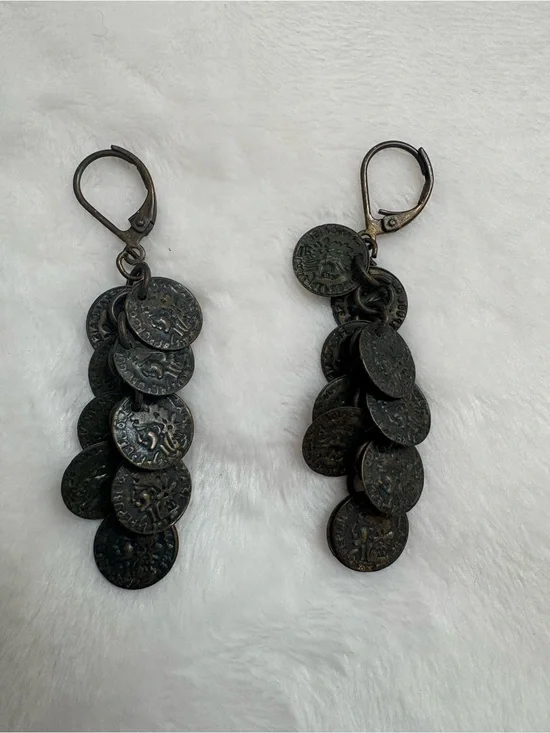 Vintage-Inspired Dark Coin Drop Earrings - Women Jewelry