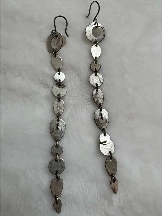 Metallic Silver Chain Drop Earrings - Women Jewelry