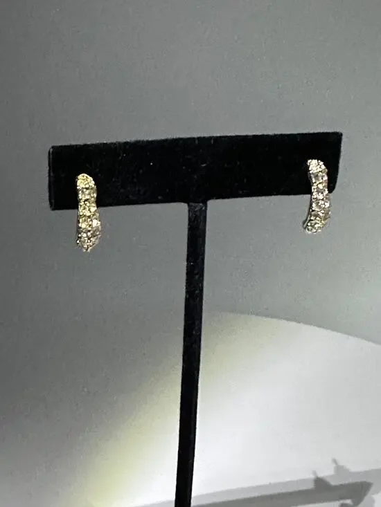 Gold Tone Clear Rhinestone Hoop Post Earrings Elegant Statement Pierced