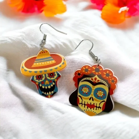 Sugar Skull Love: Spooktacular Dia de los Muertos Dangle Earrings! NWT Halloween