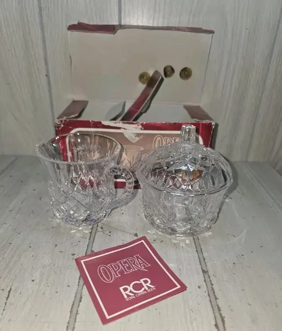 Vtg Royal Chrystal Rock Opera Sugar & Creamer RCR Lead Crystal NIB Elegant