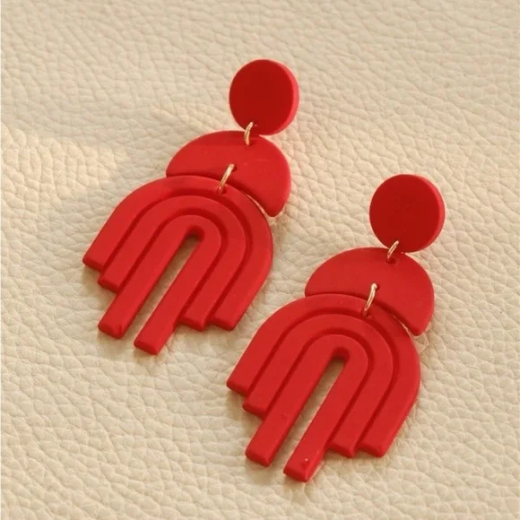 Red geometric shaped earrings