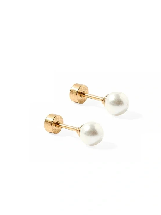 NEW Linny Co Screwback Stud Earrings - Payton Pearl White 5mm