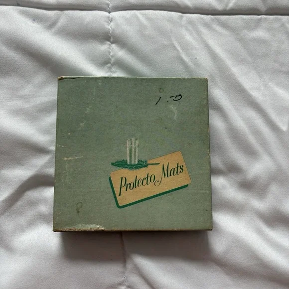 Vintage 60s 70s Protecto Mats‎ Silicon Green Leaves Coasters Set in Box