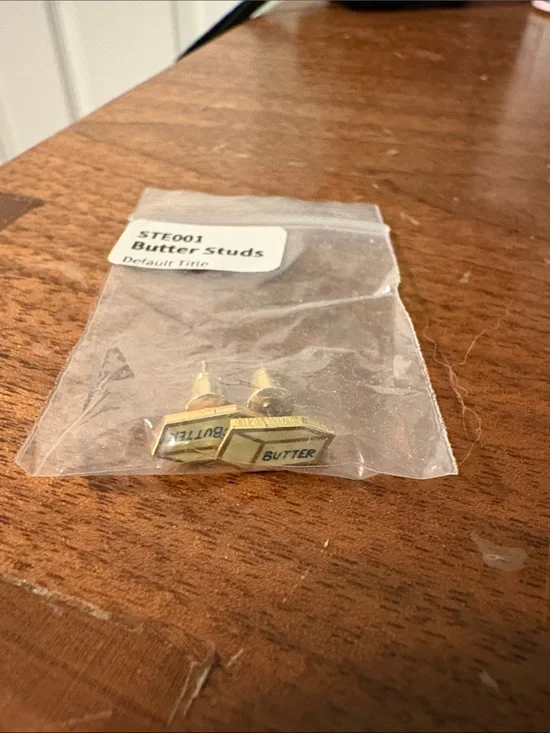 Novelty Butter Stud Earrings - Gold Tone