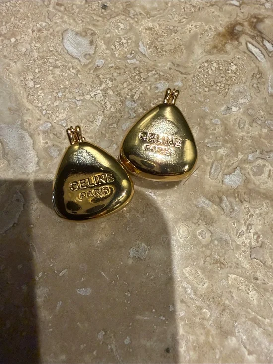 Celine Gold Tone Logo Drop Pendants