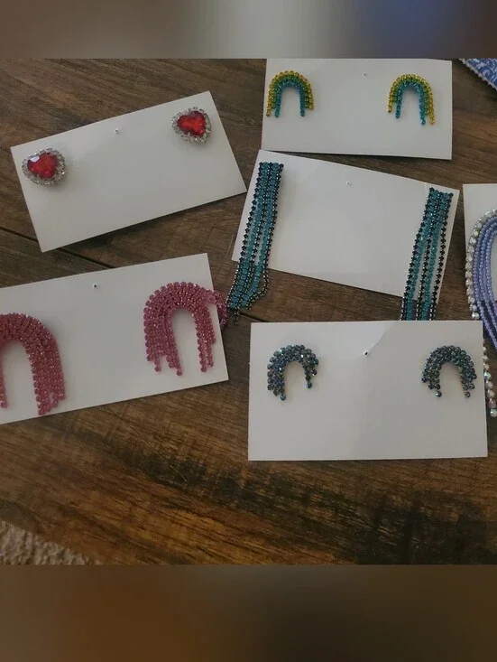 Beaded Fringe Earrings Set in Lavender, Pink, Teal, Blue & Red Set Of 6