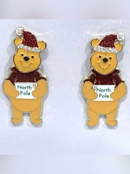 Disney Baublebar Winnie The Pooh Earrings Christmas Holiday Dangle Rhinestone