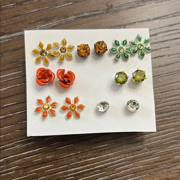 Orange & green pierced earring set,  7 pair