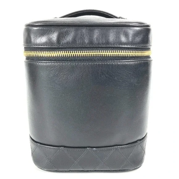 CHANEL Black Leather Logo Pouch