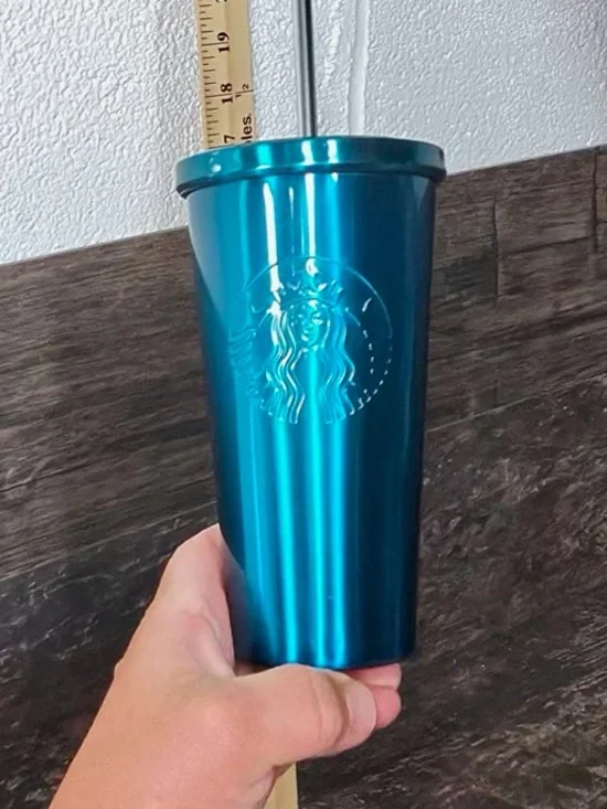 Starbucks Teal Metallic Tumbler with Straw