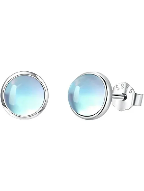 Trendy 925 Sterling Silver Moonstone Opal Turquoise Stud Earrings for Women