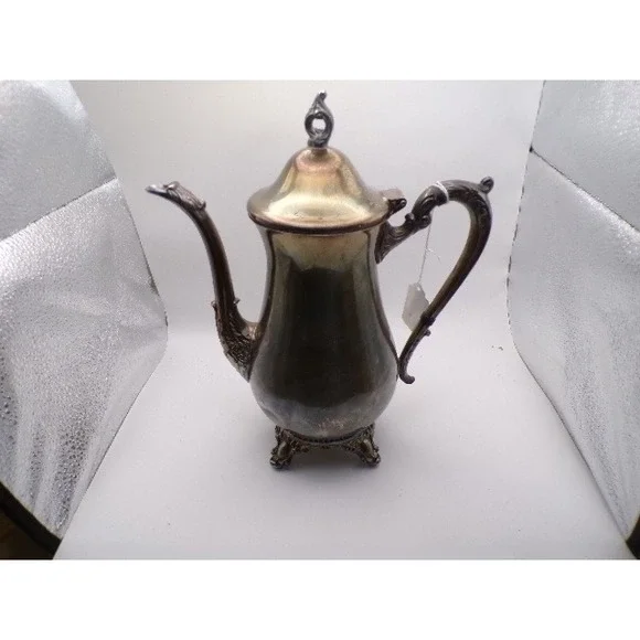 Vintage Silver Plated Footed Coffee Pot Teapot‎ Server Ornate Handle Spout
