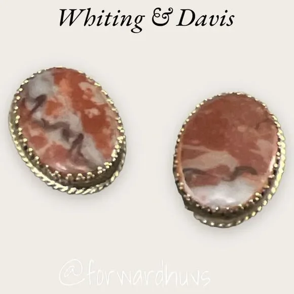 Whiting & Davis Co. Stone Cabochon Clip on Earrings