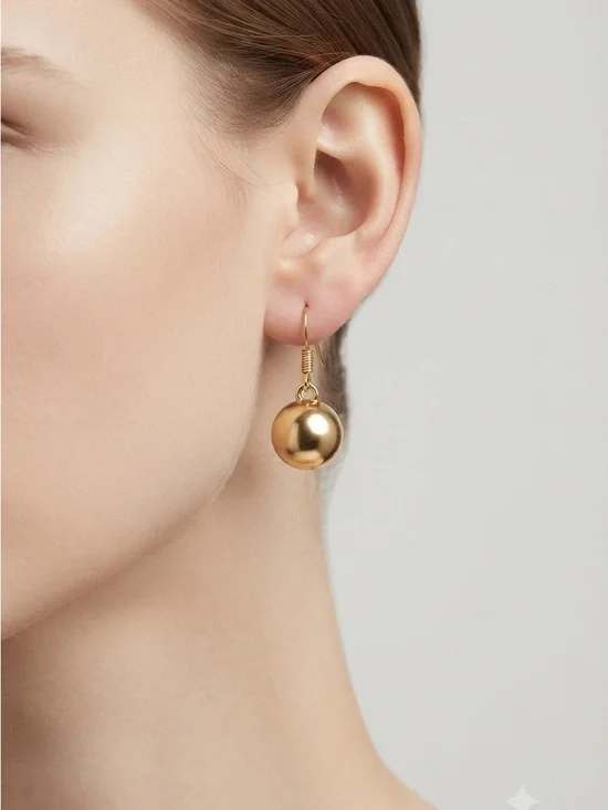 Gold Ball Drop Earrings | Minimalist Polished Sphere Dangle Earrings
