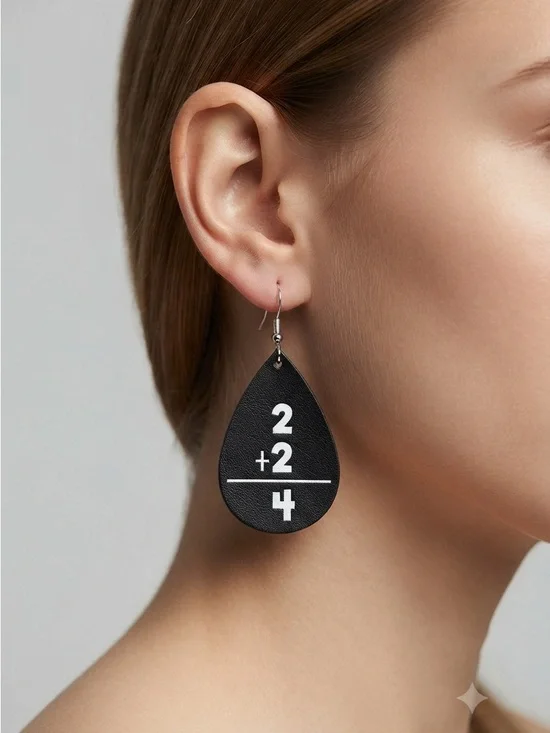 Math Teacher Faux Leather Earrings | 2+2=4 Teardrop Teacher Dangles