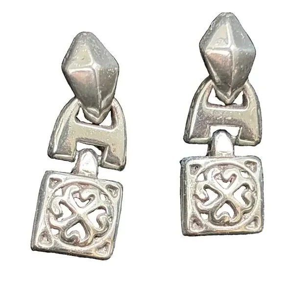 BRIGHTON TRIBECA Heart Scroll Silver Post Drop Dangle Earrings
