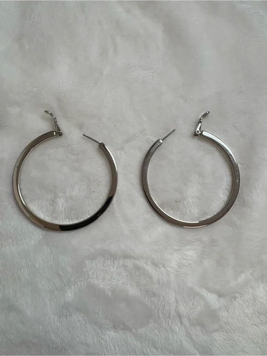 Large Classic Silver Hoop Earrings - see 2nd photo for size reference