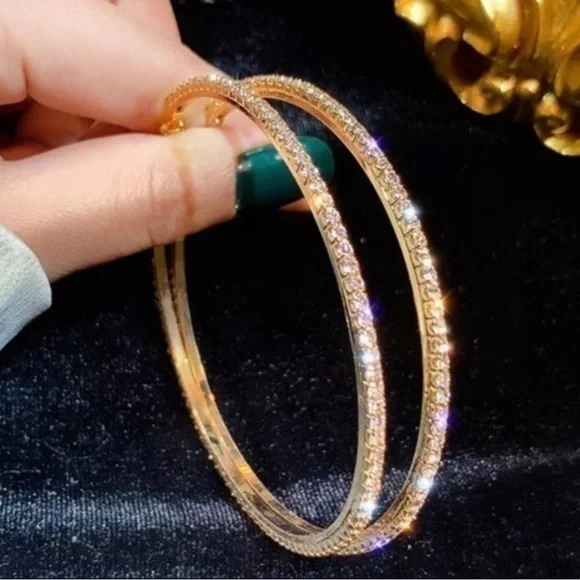 18k Yellow Gold Plated Large CZ Pave Hoop Earrings